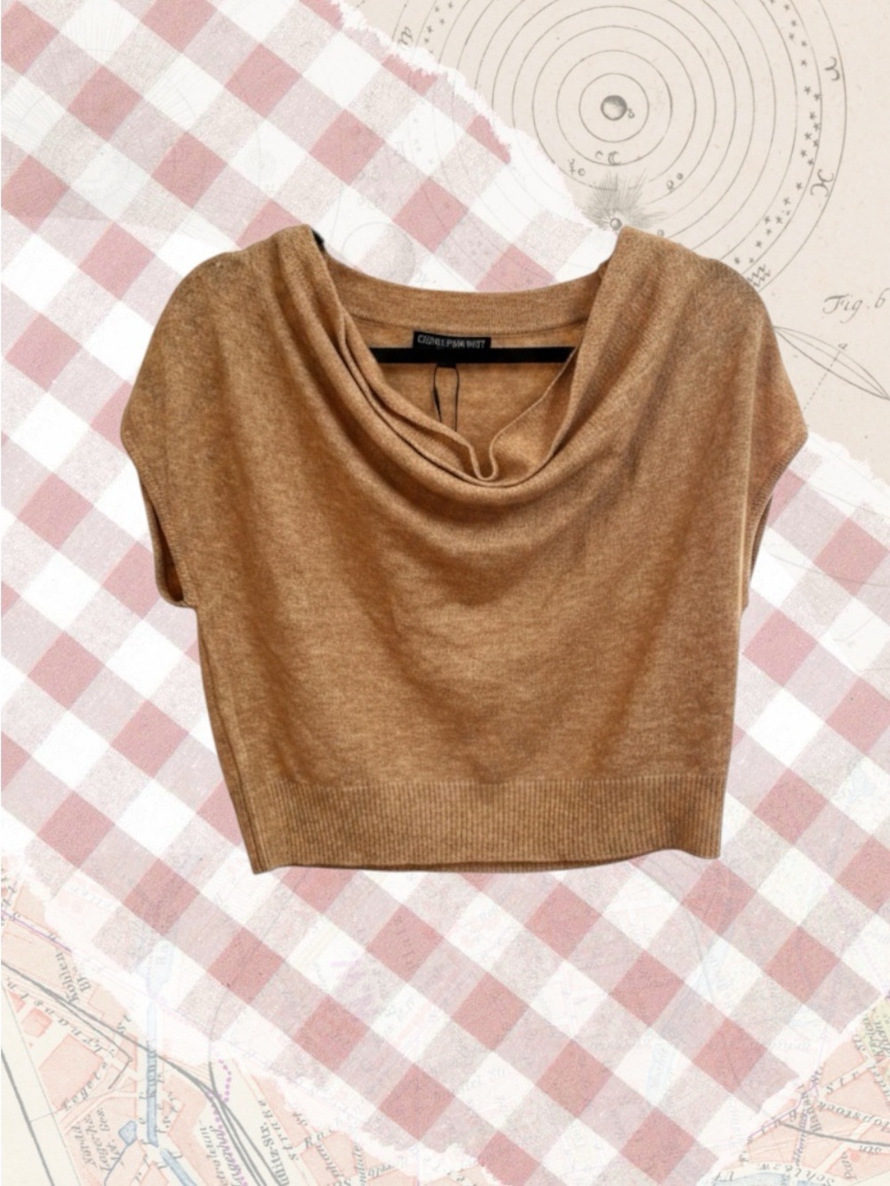 Central Park West Camel Brown Cowl Neck Sweater Top